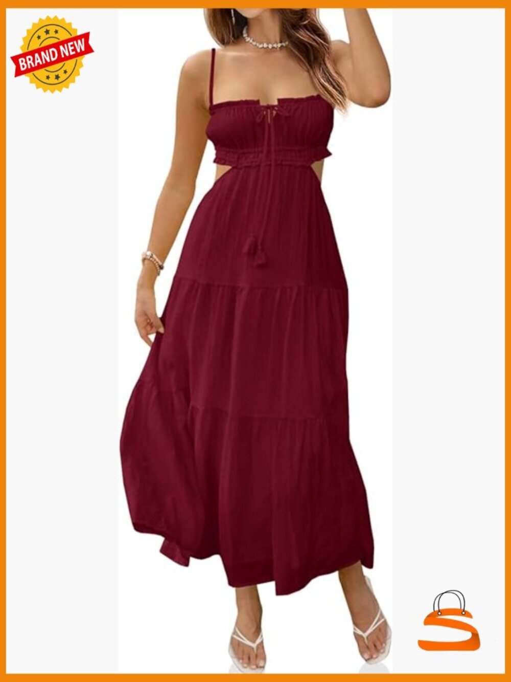 Spaghetti Strap Maxi Dress Side Cut Out Sleeveless Long Boho Backless - Picture 1 of 7